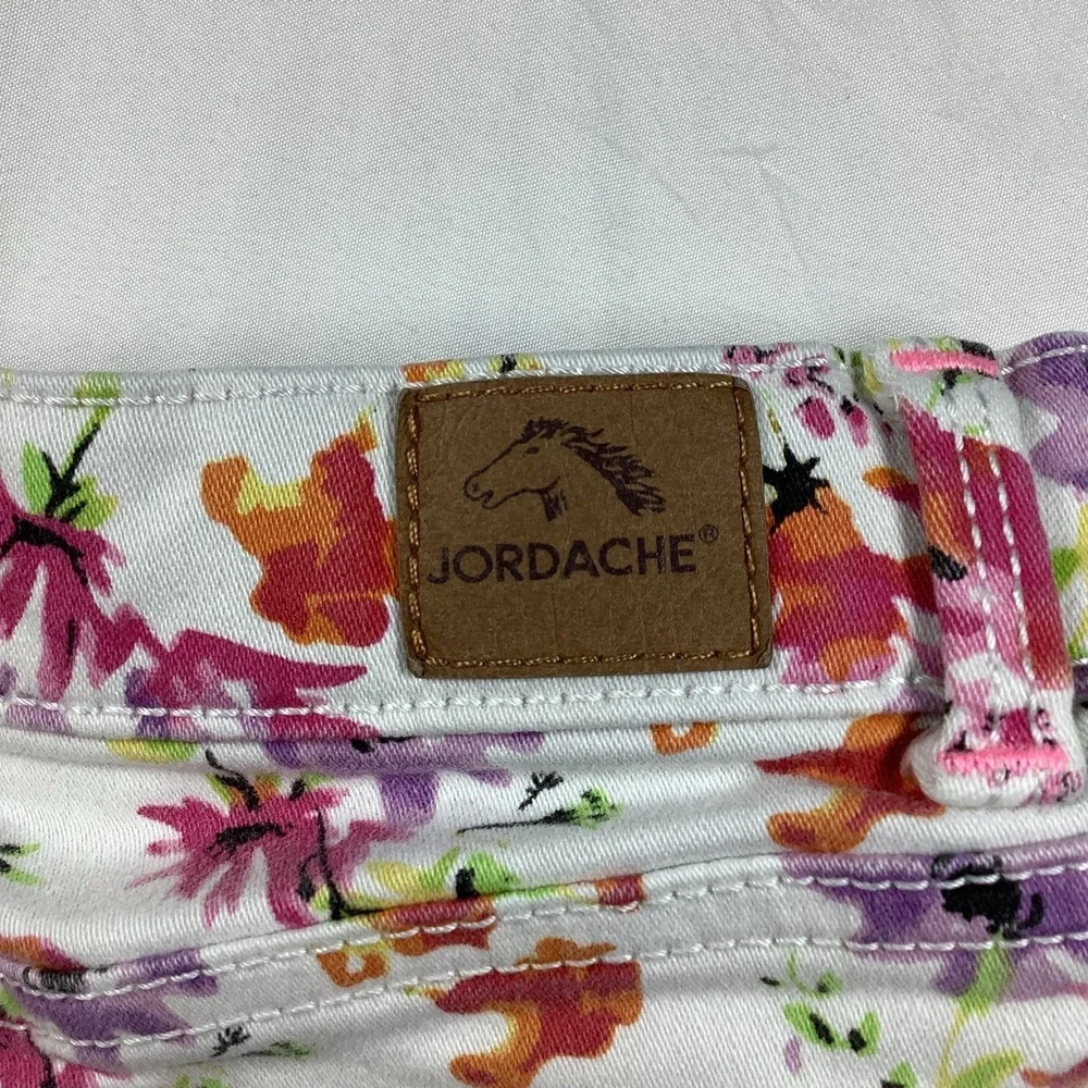 Jordache Girls Floral Denim Cuffed‎ Shorts White Multi Color